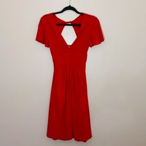 Red Lightweight Flared Dress Low Scoop Back And V Front Polyester Viscose Blend